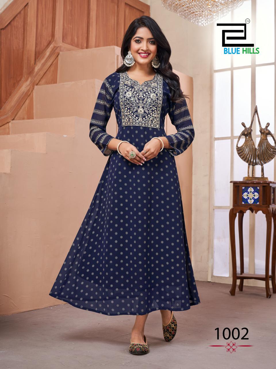 Lakme By Blue Hills Georgette Foil Printed Kurtis Wholesale Clothing Suppliers In India